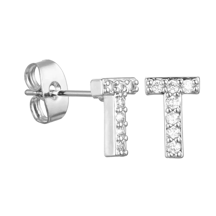 Letter Earrings 'Initial' with Zirconia