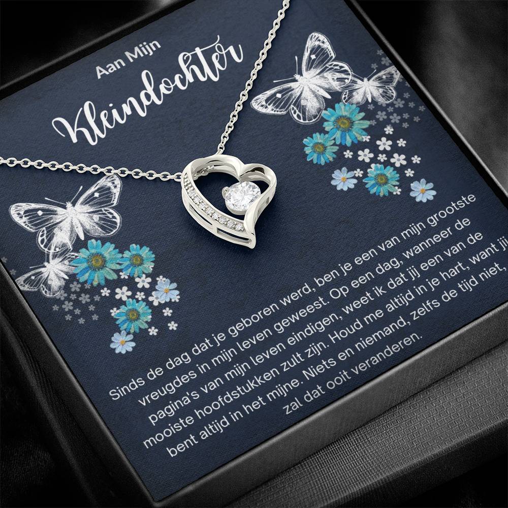 To My Granddaughter - Butterflies and Flowers - Heart Necklace